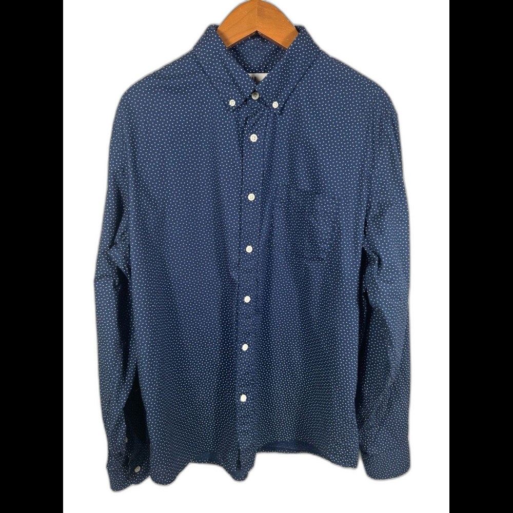 GAP Navy Untucked Fit Button-Down Shirt White Microdots NWT Size Large Office
